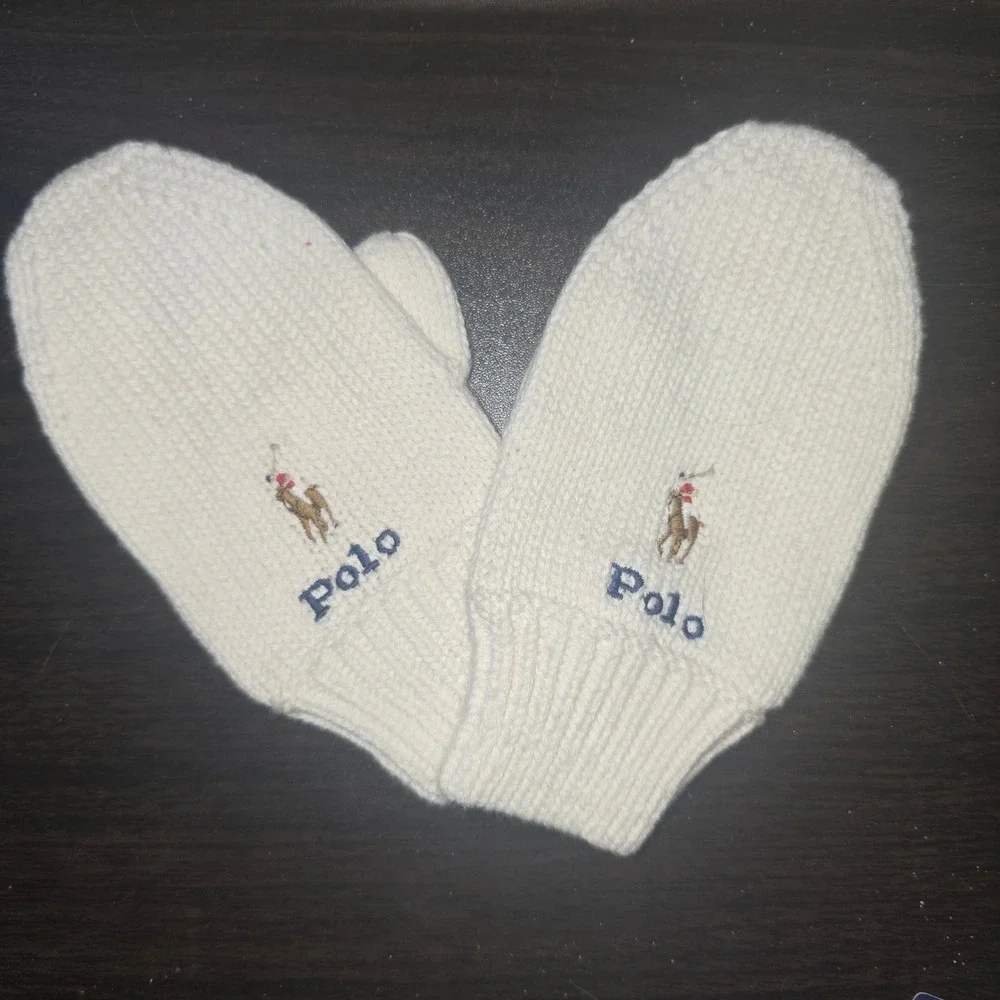 Polo Ralph Lauren Mittens 2T-4T Kids Cream Knit Embroidered Logo